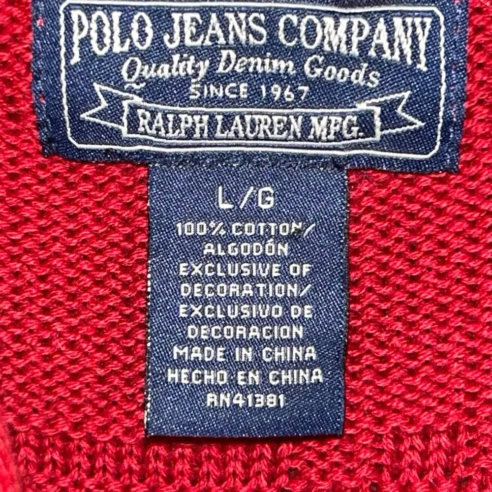 Vintage POLO RALPH LAUREN 1/4 Quarter Zip Knit Pullover Sweater flag large